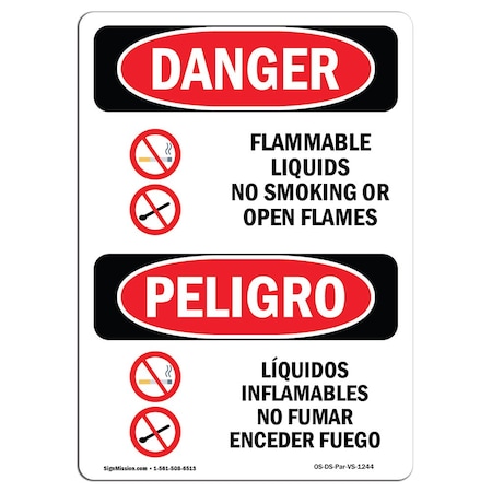 OSHA Danger, Flammable Liquids No Smoking Bilingual, 7in X 5in Decal
